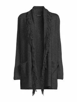Women Saks Fifth Avenue Fringe Shawl Collar Cashmere Cardigan