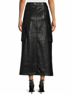 Women Avec Les Filles Front Slit Faux Leather Midi Skirt