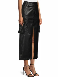 Women Avec Les Filles Front Slit Faux Leather Midi Skirt
