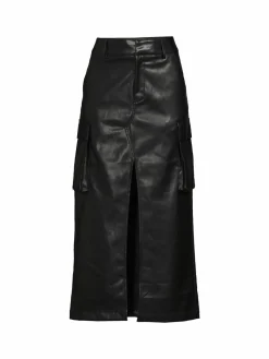 Women Avec Les Filles Front Slit Faux Leather Midi Skirt