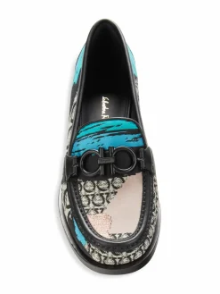FERRAGAMO Gancini Print Leather Loafers