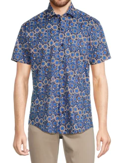 Bertigo Casual Button-Down Shirts|Geometric Print Shirt Navy