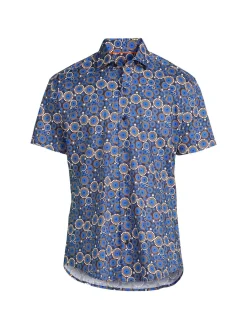 Bertigo Casual Button-Down Shirts|Geometric Print Shirt Navy