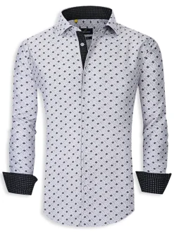 Azaro Uomo Casual Button-Down Shirts|Geometric Print Shirt Grey