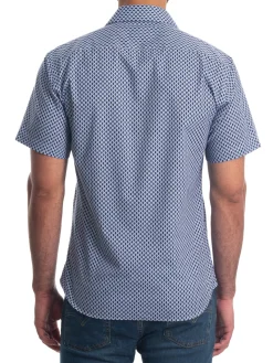 Jared Lang Casual Button-Down Shirts|Geometric Print Shirt White Blue