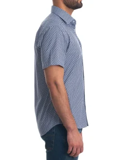 Jared Lang Casual Button-Down Shirts|Geometric Print Shirt White Blue