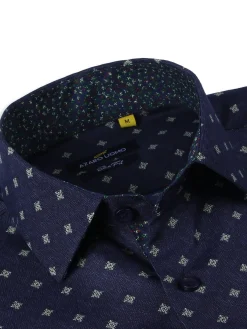 Azaro Uomo Dress Shirts|Geometric Print Shirt Navy Blue