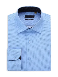 Azaro Uomo Dress Shirts|Geometric Slim Fit Shirt Light Blue