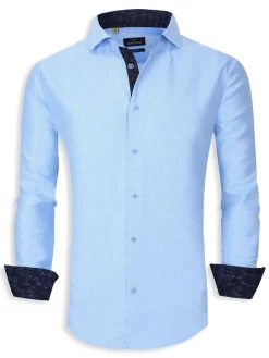 Azaro Uomo Dress Shirts|Geometric Slim Fit Shirt Light Blue
