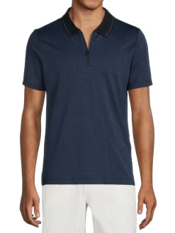 Perry Ellis Polos|Geometric Tipped Zip Polo