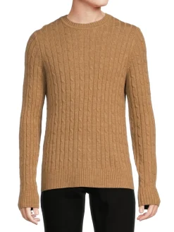 Bruno Magli Sweaters|Hair Cable Knit Crewneck Sweater Camel