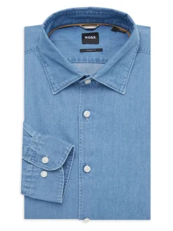 BOSS Dress Shirts|Hal Casual Fit Chambray Dress Shirt Blue