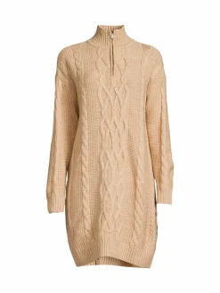Women CK Jeans Half Zip Cable Knit Sweater Dress