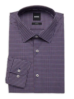 BOSS Dress Shirts|Hank Kent Checked Slim Fit Dress Shirt Dark Red