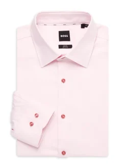 BOSS Dress Shirts|Hank Kent Textured Slim Fit Dress Shirt Light Pink