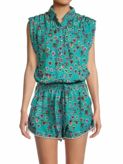 Women Poupette St Barth Heart Print Blouson Playsuit