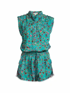 Women Poupette St Barth Heart Print Blouson Playsuit