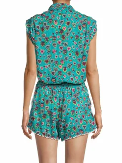 Women Poupette St Barth Heart Print Blouson Playsuit