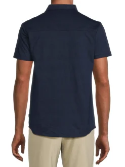 Vintage Summer Casual Button-Down Shirts|Heathered Knit Button Down Shirt Navy