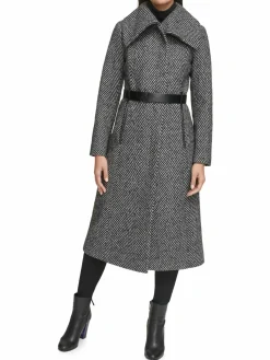 Women Kenneth Cole Herringbone Belted Car Coat