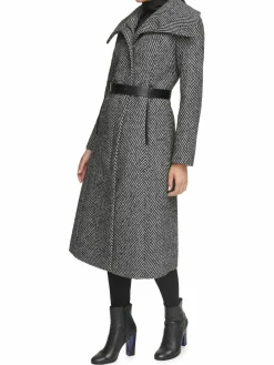 Women Kenneth Cole Herringbone Belted Car Coat