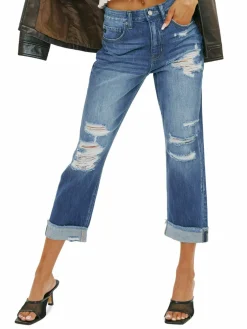 Women KanCan High Rise Distressed Straight Jeans