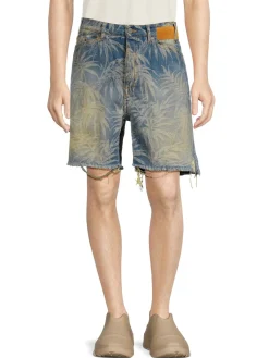 Palm Angels Shorts|High Rise Jungle Denim Shorts Light Blue