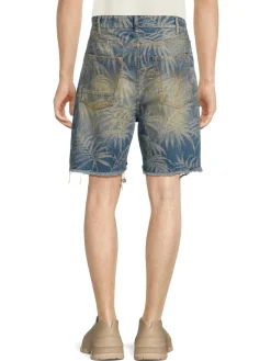 Palm Angels Shorts|High Rise Jungle Denim Shorts Light Blue