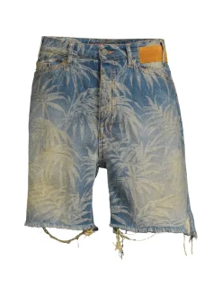 Palm Angels Shorts|High Rise Jungle Denim Shorts Light Blue