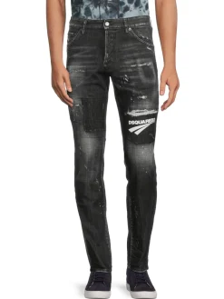 Dsquared2 Jeans|High Rise Logo Distressed Jeans Black