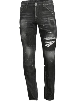 Dsquared2 Jeans|High Rise Logo Distressed Jeans Black