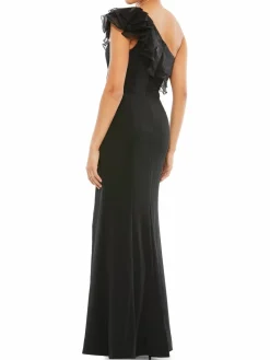 Women Mac Duggal High Slit Ruffle Trim One Shoulder Gown