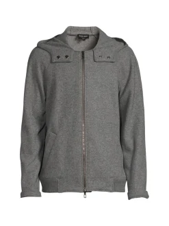 Giorgio Armani Cashmere|Hooded Virgin Wool Blend Bomber Jacket Solid Dark