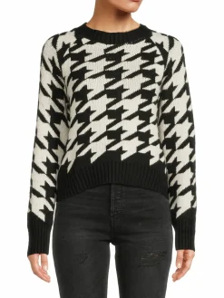 Women Design 365 Houndstooth Crewneck Sweater
