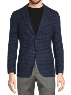 Samuelsohn Blazers & Sportcoats|Houndstooth Wool Blend Blazer Blue