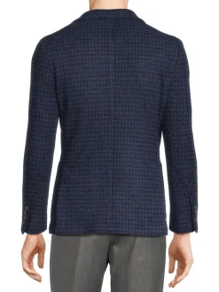 Samuelsohn Blazers & Sportcoats|Houndstooth Wool Blend Blazer Blue