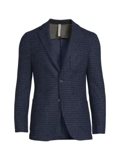 Samuelsohn Blazers & Sportcoats|Houndstooth Wool Blend Blazer Blue