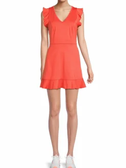 Women EleVen by Venus Williams Hummingbird Solid Ruffle Mini A Line Dress
