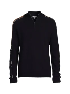 Reiss Sweaters|Hyde Side Stripe Wool Zip Up Sweater Navy