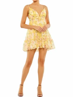 Women Mac Duggal Ieena Pleated Floral Mini Dress