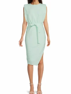 Women Amanda Uprichard Isaiah Linen Blend Belted Sheath Dress