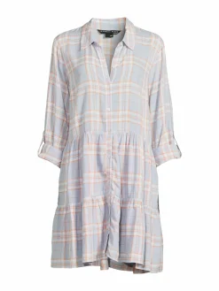 Women Veronica Beard Jemila Plaid Linen Blend Shirtdress