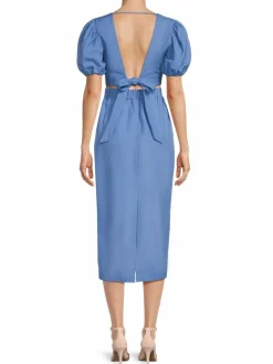 Women Reiss Jennah Back Bow Linen Blend Midi Sheath Dress