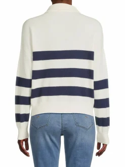 Women Saks Fifth Avenue Johnny Collar Striped Cashmere Polo