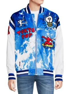 Members Only Coats & Jackets|Keith Haring Graphic Bomber Jacket Blue
