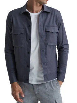 Reiss Linen|Kimchi Linen Blend Button Down Shirt Blue
