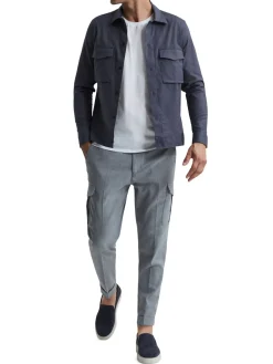 Reiss Linen|Kimchi Linen Blend Button Down Shirt Blue