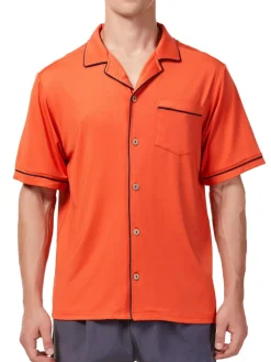Hyden Yoo Casual Button-Down Shirts|Knit Camp Shirt Dark Coral