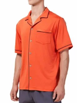 Hyden Yoo Casual Button-Down Shirts|Knit Camp Shirt Dark Coral