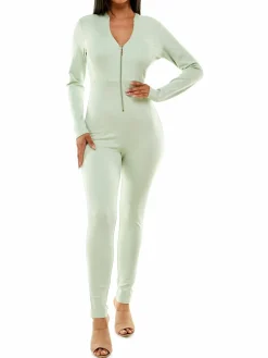 Women Bebe Knit Zip Up Jumpsuit